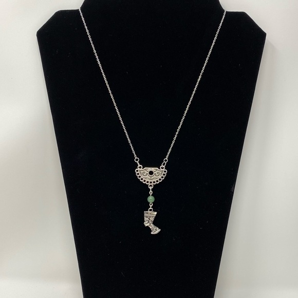 Handcrafted silver plated Queen Nefertiti necklace w/jade - Picture 6 of 7